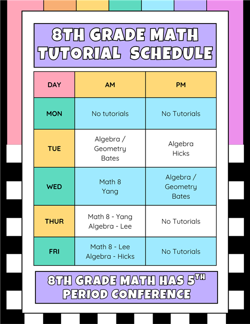 8th Grade Math Tutorial Schedule